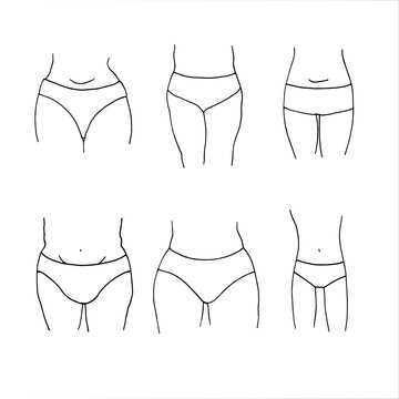 different types of female figures - female hips in shorts, bodies plus size models. vector sketch set in doodle style