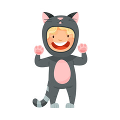 Little Girl Wearing Cat Costume Showing Paw and Having Fun Vector Illustration