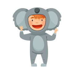 Cute Boy Wearing Koala Costume Role Playing and Having Fun Vector Illustration