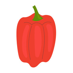 Simple single sweet paprika, red pepper. Healthy food, vitamins, vegetables. Illustration in flat style