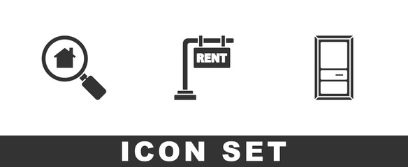Set Search house, Hanging sign with Rent and Closed door icon. Vector © Kostiantyn