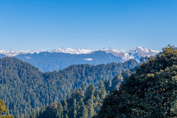 Snow capped mountain ranges, Jalori Pass, Tirthan Valley, Himachal Pradesh, India