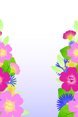 Vector card with pink, blue and yellow flowers