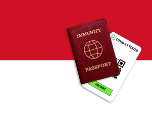Immunity passport and test result for COVID-19 on flag of monaco.