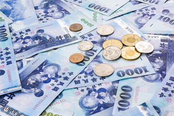 Taiwanese banknotes isolated on white background