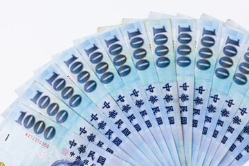 Taiwanese banknotes isolated on white background