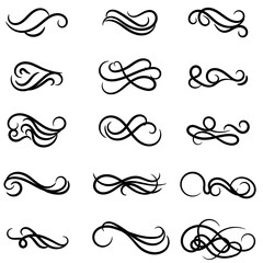 set of borders and swirl dividers decorative elements isolated on white for design