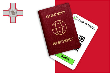 Immunity passport and test result for COVID-19 on flag of Malta