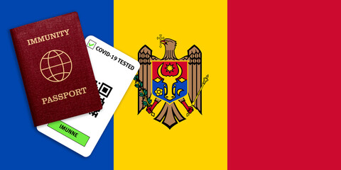 Immunity passport and test result for COVID-19 on flag of Moldova
