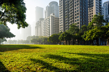 Obraz premium view of the park in downtown Taichung in Taiwan. near the National Taichung Theater.