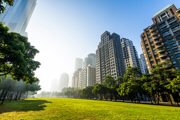 view of the cityscape in The morning, Taichung Taiwan. near the National Taichung Theater.