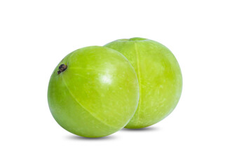 Indian gooseberry ,Phyllanthus emblica , amla green fruits isolated on white background