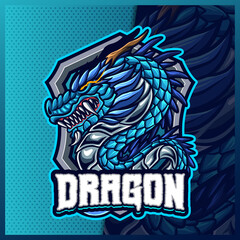 Chinese Dragon mascot esport logo design illustrations vector template, Beast logo for team game streamer youtuber banner twitch discord