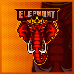 Elephant King Head mascot esport logo design illustrations vector template, Elephant crown logo for team game streamer youtuber banner twitch discord