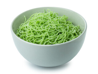 clipping path green noodle isolated on white background