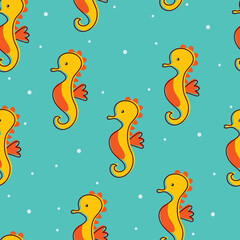Seamless pattern with cute cartoon seahorses for fabric print, textile, gift wrapping paper. colorful vector for kids, flat style