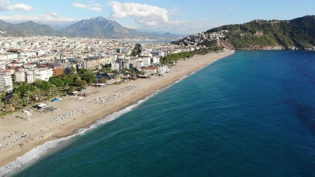 Beautiful Aerial View Of Cleopatra Beach In Phaselis Kemer, Antalya, Turkey
