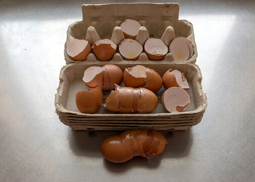 used and empty egg shells, eat cooking concept