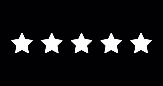 Five gold stars isolated on white background. Excellent rating. 4K animation wit