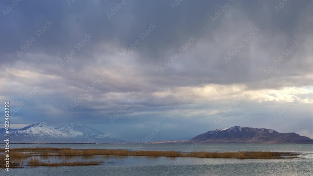 Canvas Prints rain storm rolling over utah lake in time lapse looking towards mt. nebo and west mountain.