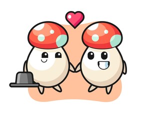 mushroom cartoon character couple with fall in love gesture