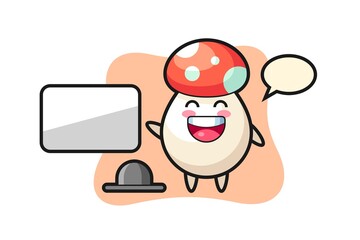mushroom cartoon illustration doing a presentation