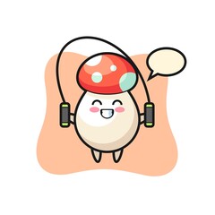 mushroom character cartoon with skipping rope 