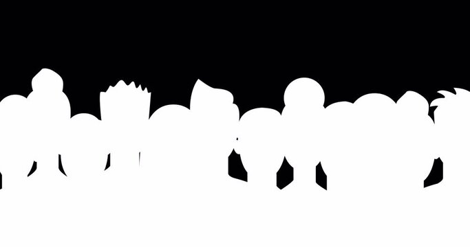 Animation of a large group of people on a white background. A crowd of men and women. The concept of a protest, parade or working group of people. 4K animation with alpha channel
