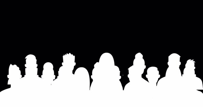 Animation of a group of people in medical masks on a white background. A crowd of men and women. The concept of a protest, parade or working group of people during COVID-19. 4K animation with alpha ch