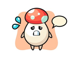 mushroom mascot character with afraid gesture