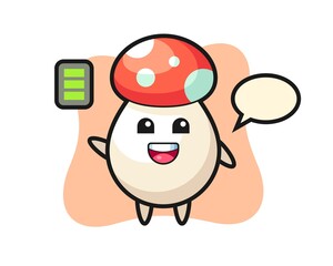 mushroom mascot character with energetic gesture