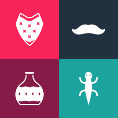 Set pop art Lizard, Tequila bottle, Mustache and Poncho icon. Vector