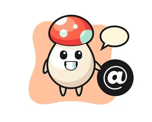 Cartoon Illustration of mushroom standing beside the At symbol