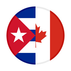 round icon with cuba and canada flags isolated on white background
