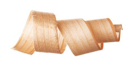 Spiral wooden shaving isolated on white background