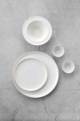 Overhead view of white tableware