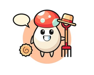 Mascot character of mushroom as a farmer