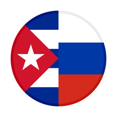 round icon with cuba and russia flags isolated on white background
