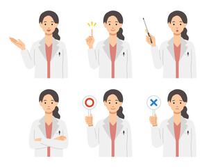 若い女性医師　6ポーズセット