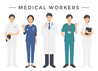医療従事者の男女　全身イラストセット
