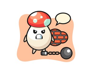 Character mascot of mushroom as a prisoner