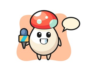Character mascot of mushroom as a news reporter
