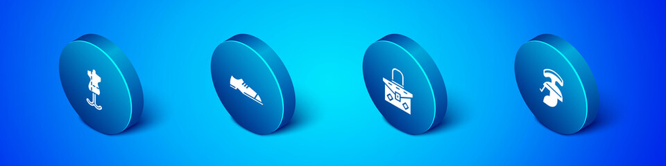 Set Isometric Mannequin, Handbag, Roman army helmet and Men shoes icon. Vector
