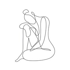 Trendy Line Art Woman Body. Minimalistic Black Lines Drawing. Female Figure Continuous One Line Abstract Drawing. Modern Scandinavian Design. Naked Body Art. Vector Illustration.