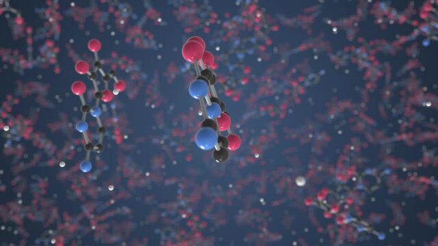 Cytarabine molecule. Ball-and-stick molecular model. Chemistry related looping 3d animation