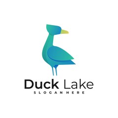 Vector Logo Illustration Duck Lake Gradient Colorful Style.