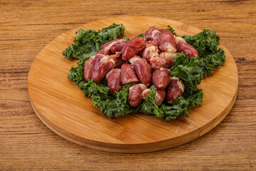 Raw chicken hearts for cooking