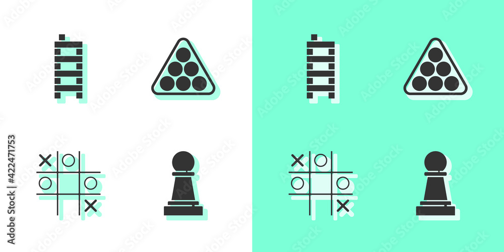 Canvas Prints set chess, mahjong pieces, tic tac toe game and billiard balls in triangle icon. vector