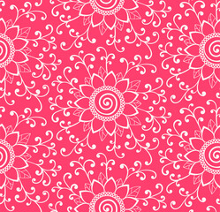 Pink Sunflower and curles floral pattern. Simple seamless vector illustration for wrapping paper, fabric,cloth.