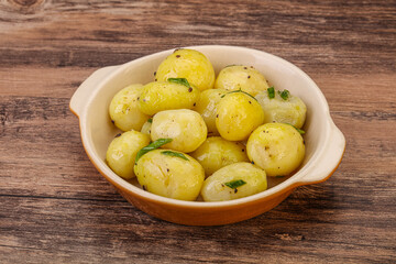 Young boiled potato in the bowl